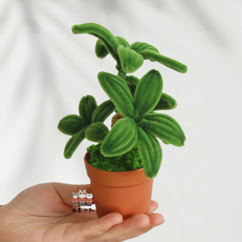 2PCS  * Handmade Pipe Cleaner Green Money Tree Potted Plant Artificial Simulation Indoor Home Desktop Party Wedding Decor 