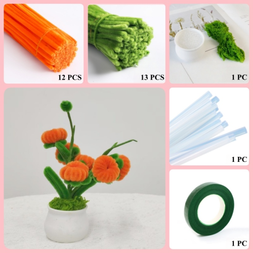 25 PCS * Pipe Cleaner Chenille Stems Handmade 6 Persimmons Potted Plant Making Kit DIY Art Flower Bouquet Craft Set