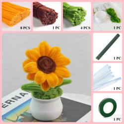 13 PCS * Pipe Cleaner Chenille Stems Handmade Sunflower Potted Plant Making Kit DIY Art Flower Bouquet Craft Set