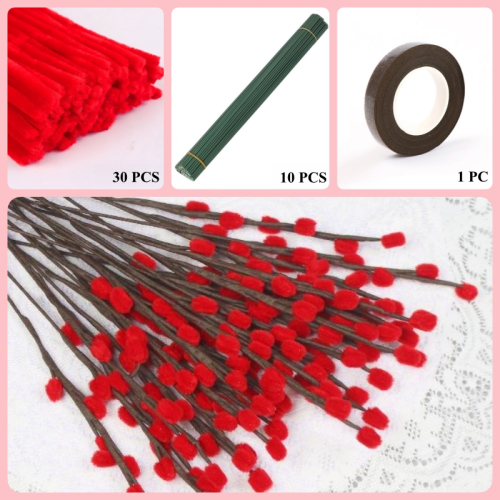 30 PCS * Pipe Cleaner Chenille Stems Handmade Holly Fruit Making Kit DIY Art Flower Bouquet Craft Set