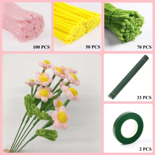 220 PCS * Pipe Cleaner Chenille Stems Handmade Daisy Flowers Making Kit DIY Art Flower Bouquet Craft Set 