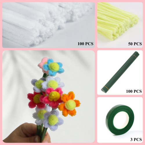 150 PCS * Pipe Cleaner Chenille Stems Daisy Flower Making Kit DIY Art Flower Bouquet Craft Set