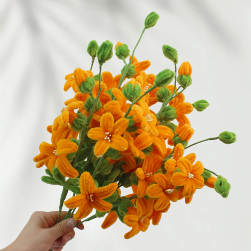 30 PCS * Handmade Pipe Cleaner Chenille Stems Trumpet Creeper Flower Green Leaves Artificial Simulation Flower Indoor Home Desktop Party Wedding Decor 