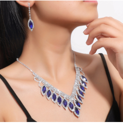 Women's Blue Fashion Wedding Jewelry Luxury Crystal Pearl Necklace/EarringsLadies Jewelry Sets for Bridal
