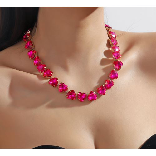 New Shiny Rose Pink Heart Necklace Ladies Exquisite Clavicle Chain Necklace Jewelry for Ladies Gift