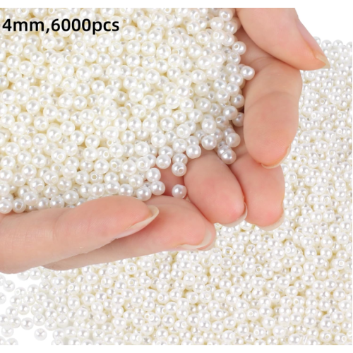 6000 Pcs 4mm Pearl Beads with Hole, Round Shapes Pearls for Crafting, Loose Pearl Beads for Jewelry Making, Pearls for Jewelry Making, Decoration, DIY Crafts, Stuffing
